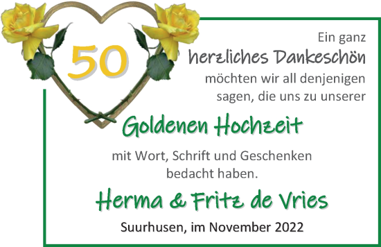 Hochzeitsanzeige von Herma de Vries von EZ