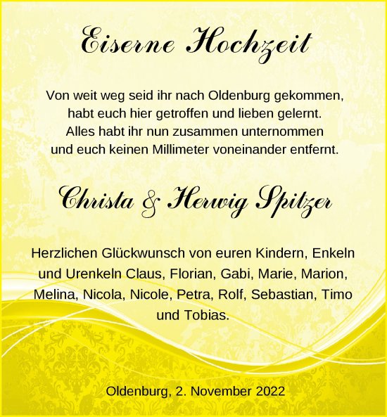 Hochzeitsanzeige von Herwig Spitzer von NWZ