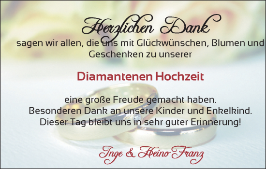 Hochzeitsanzeige von Inge Franz von NWZ