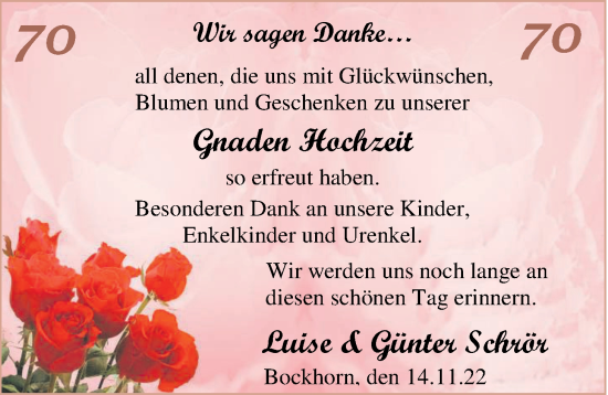 Hochzeitsanzeige von Luise Schrör von NWZ