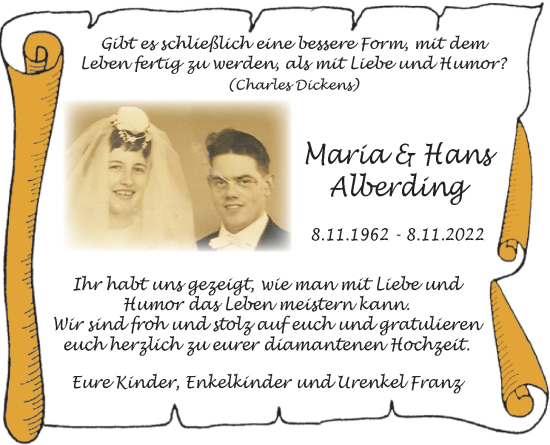 Hochzeitsanzeige von Maria Alberding von NWZ