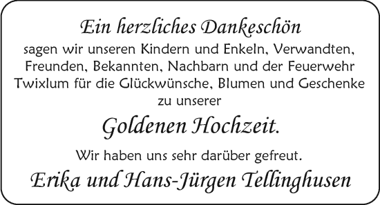 Hochzeitsanzeige von Erika Tellinghusen von EZ