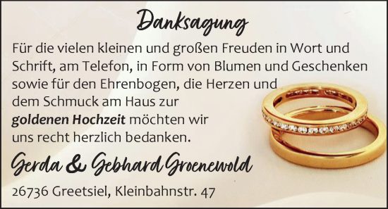 Hochzeitsanzeige von Gerda Groenewold von EZ