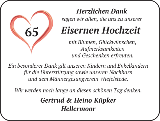 Hochzeitsanzeige von Gertrud Küpker von NWZ