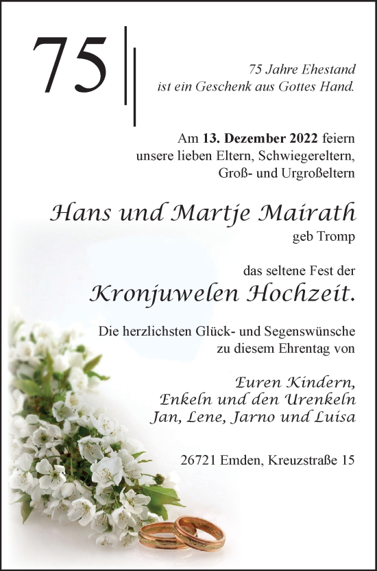 Hochzeitsanzeige von Hans Mairath von EZ