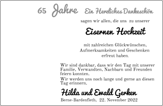 Hochzeitsanzeige von Hilda Gerken von NWZ