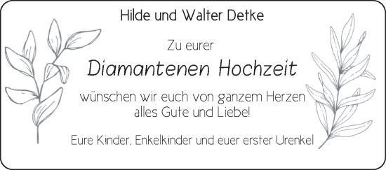 Hochzeitsanzeige von Hilde Detke von NWZ