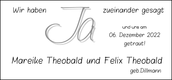 Hochzeitsanzeige von Mareike Theobald von NWZ