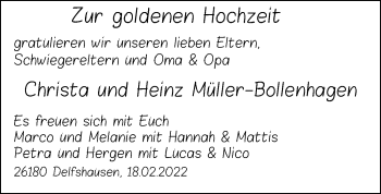 Hochzeitsanzeige von Christa Müller-Bollenhagen von NWZ