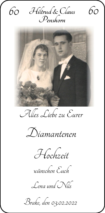 Hochzeitsanzeige von Claus Penshorn von NWZ