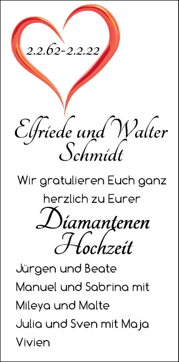 Hochzeitsanzeige von Elfriede Schmidt von NWZ