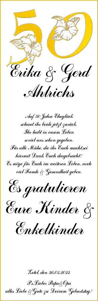 Hochzeitsanzeige von Erika Ahlrichs von NWZ