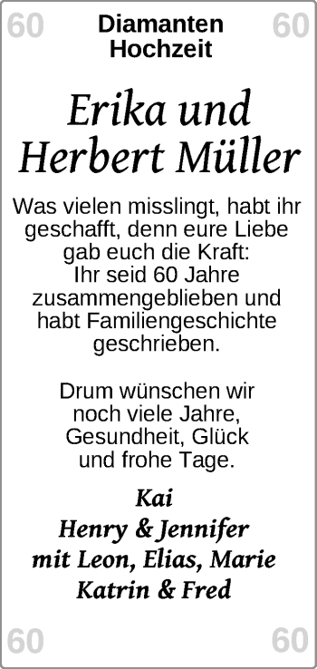 Hochzeitsanzeige von Erika Müller von NWZ