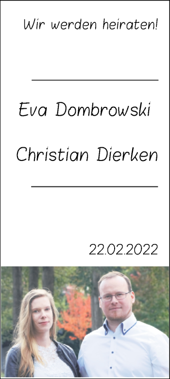 Hochzeitsanzeige von Eva Dombrowski von NWZ