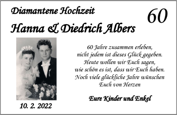 Hochzeitsanzeige von Hanna Albers von NWZ