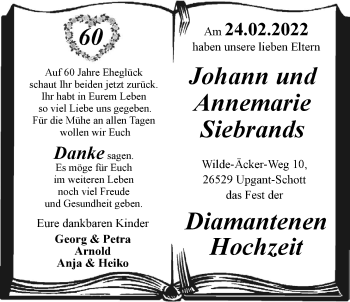 Hochzeitsanzeige von Johann Siebrands von EZ