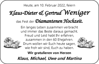 Hochzeitsanzeige von Klaus-Dieter Weniger von EZ