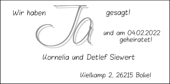Hochzeitsanzeige von Kornelia Siewert von NWZ