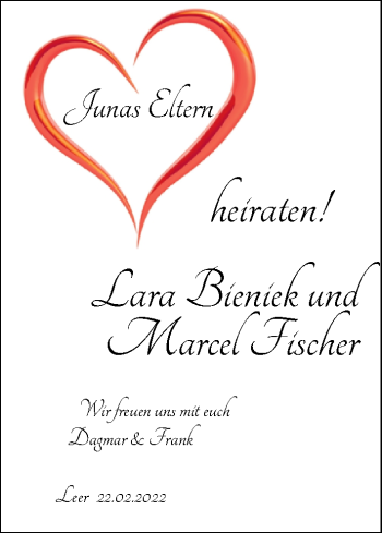 Hochzeitsanzeige von Lara Bieniek von EZ