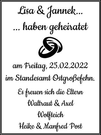 Hochzeitsanzeige von Lisa  von EZ