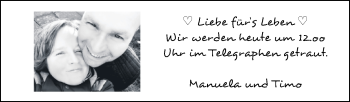 Hochzeitsanzeige von Manuela Hashagen von NWZ