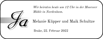 Hochzeitsanzeige von Melanie Küpper von NWZ