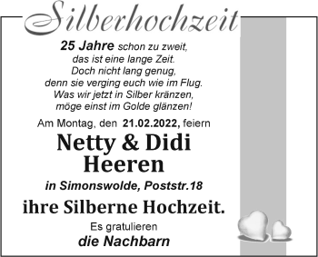 Hochzeitsanzeige von Netty Heeren von EZ