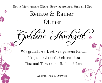 Hochzeitsanzeige von Renate Oltmer von NWZ