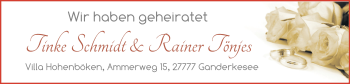 Hochzeitsanzeige von Tinke Schmidt von NWZ