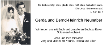 Hochzeitsanzeige von Bernd-Heinrich Neunaber von NWZ