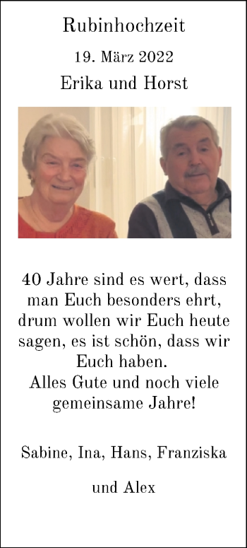 Hochzeitsanzeige von Erika Regelmann von NWZ