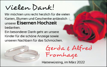 Hochzeitsanzeige von Gerda Fromhage von NWZ