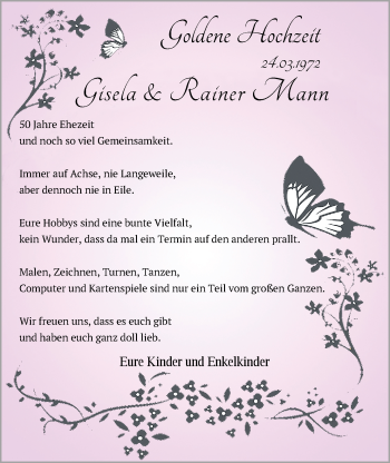 Hochzeitsanzeige von Gisela Mann von NWZ