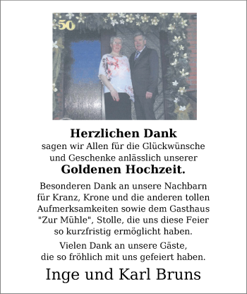 Hochzeitsanzeige von Inge Bruns von NWZ