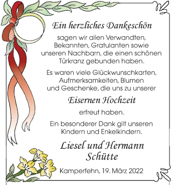 Hochzeitsanzeige von Liesel Schütte von NWZ