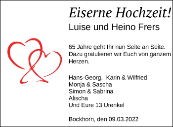 Hochzeitsanzeige von Luise Frers von NWZ