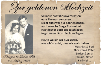 Hochzeitsanzeige von Margret Falk von NWZ