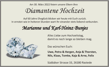 Hochzeitsanzeige von Marianne Bunjes von NWZ