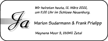 Hochzeitsanzeige von Marion Sudermann von NWZ