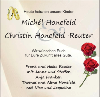 Hochzeitsanzeige von Michél Honefeld von EZ