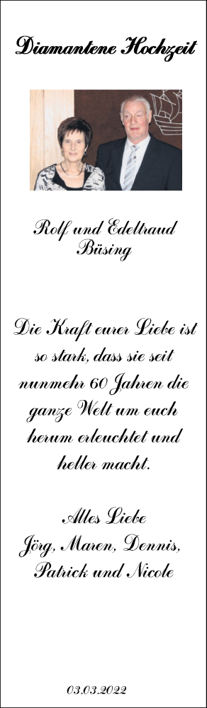 Hochzeitsanzeige von Rolf Büsing von NWZ