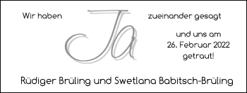 Hochzeitsanzeige von Rüdiger Brüling von NWZ