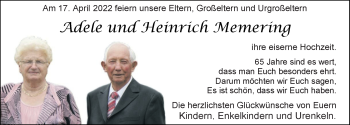 Hochzeitsanzeige von Adele Memering von NWZ