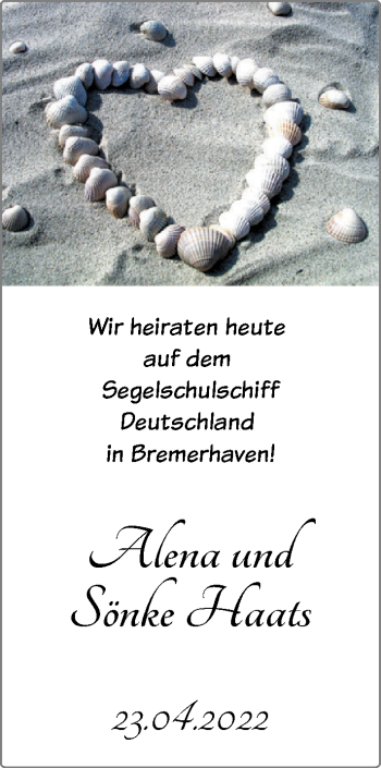 Hochzeitsanzeige von Alena Haats von NWZ