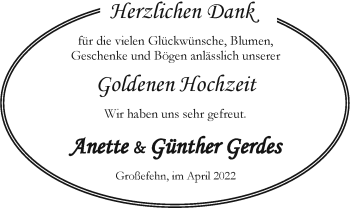 Hochzeitsanzeige von Anette Gerdes von EZ