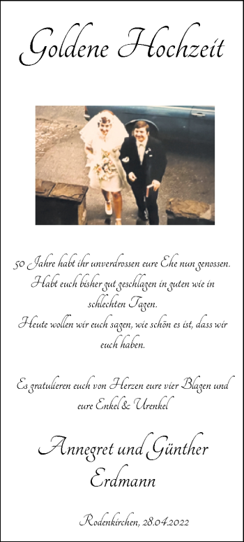 Hochzeitsanzeige von Annegret Erdmann von NWZ