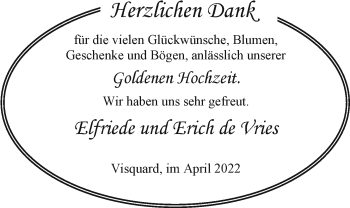 Hochzeitsanzeige von Elfriede de Vries von EZ