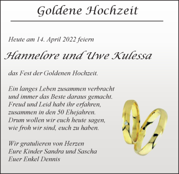 Hochzeitsanzeige von Hannelore Kulessa von EZ