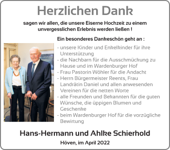 Hochzeitsanzeige von Hans-Hermann Schierhold von NWZ