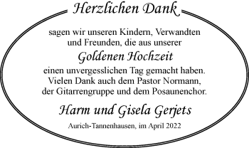 Hochzeitsanzeige von Harm Gerjets von EZ